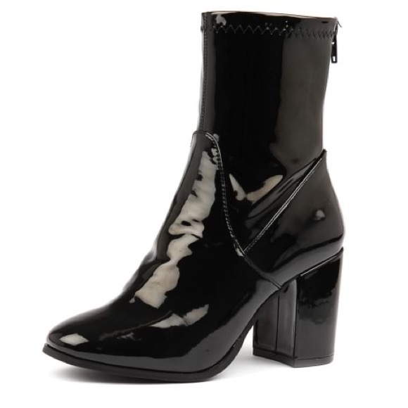Therapy Hoxton Black Glossy Heeled Ankle Boots - Picture 2 of 7